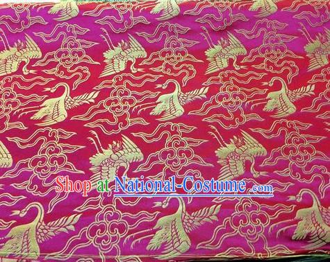 Asian Chinese Classical Cloud Cranes Pattern Design Rosy Silk Fabric Traditional Nanjing Brocade Material