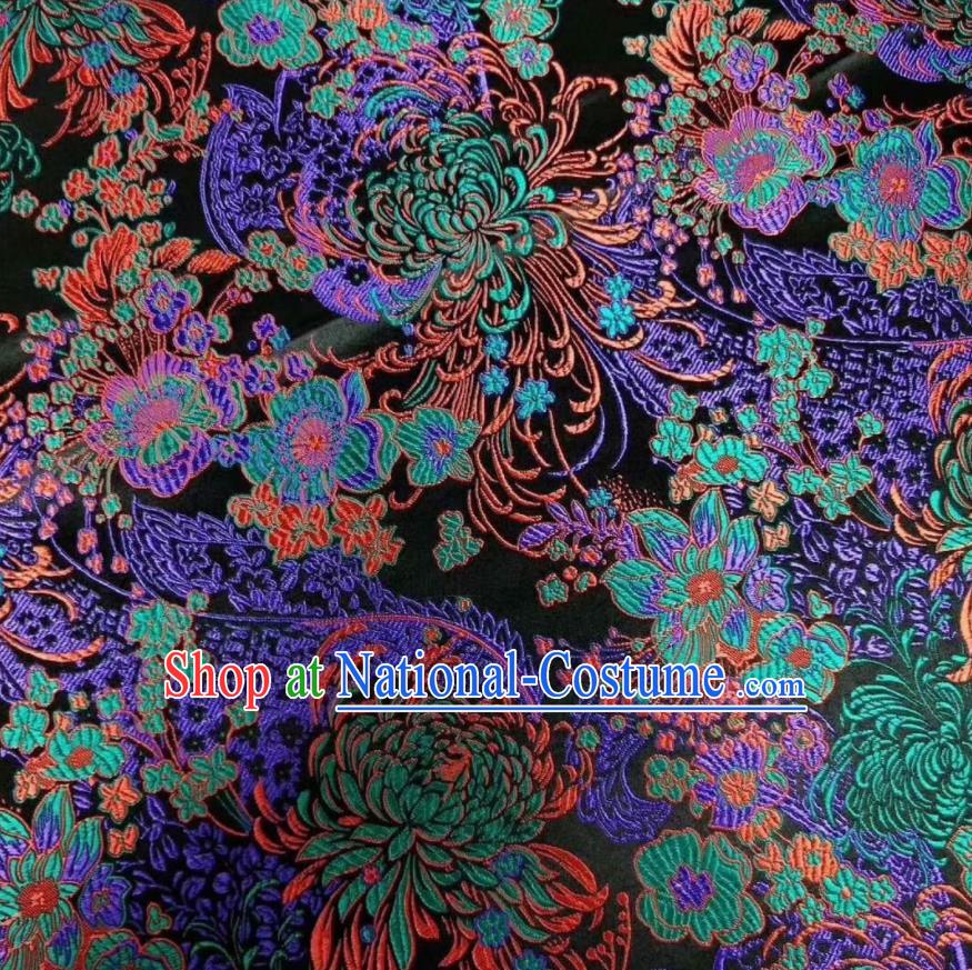 Asian Chinese Classical Chrysanthemum Pattern Design Black Silk Fabric Traditional Nanjing Brocade Material