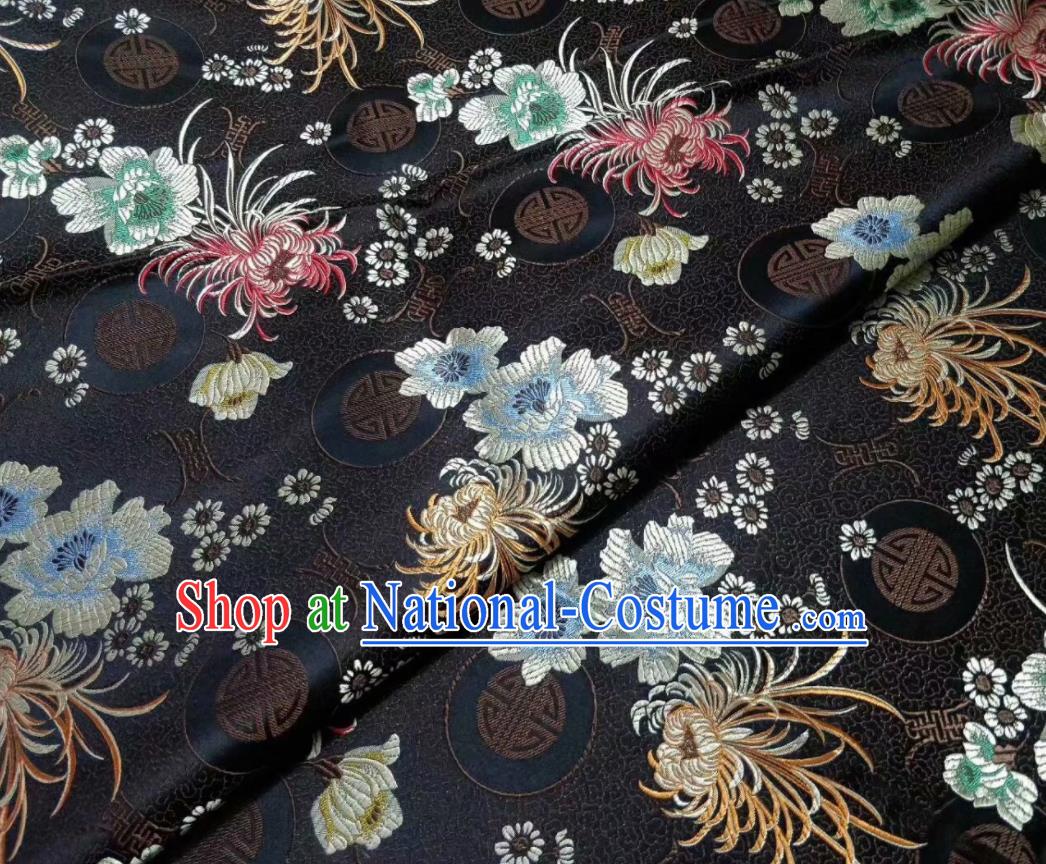 Asian Chinese Classical Chrysanthemum Pattern Design Brown Silk Fabric Traditional Nanjing Brocade Material