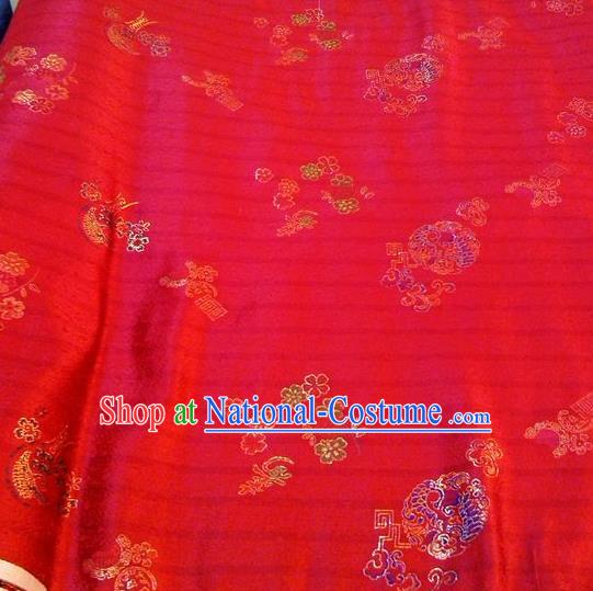 Asian Chinese Classical Phoenix Plum Pattern Design Red Silk Fabric Traditional Nanjing Brocade Material