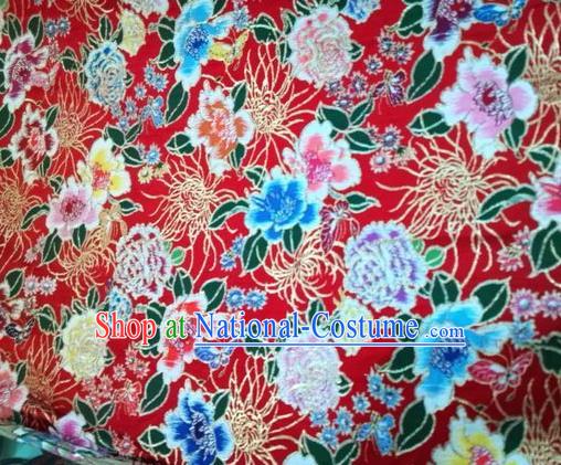 Asian Chinese Classical Chrysanthemum Peony Pattern Design Wedding Red Silk Fabric Traditional Nanjing Brocade Material