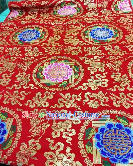 Asian Chinese Classical Peony Pattern Design Red Silk Fabric Traditional Nanjing Brocade Material