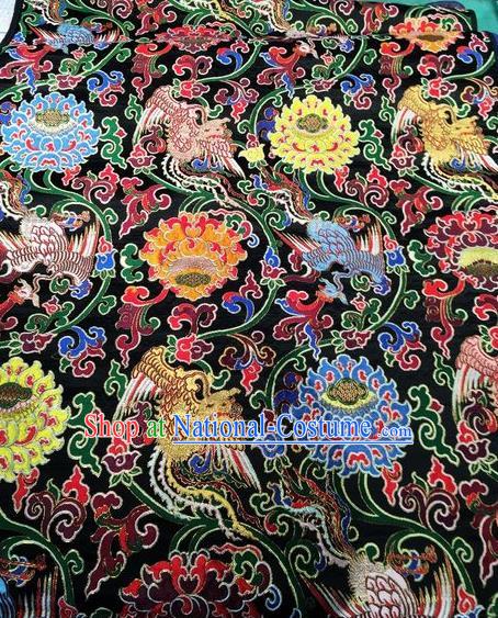 Asian Chinese Classical Phoenix Lotus Pattern Design Black Silk Fabric Traditional Nanjing Brocade Material