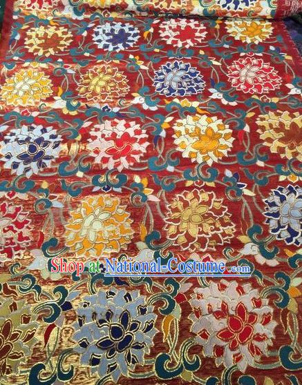 Asian Chinese Classical Lotus Pattern Design Red Silk Fabric Traditional Nanjing Brocade Material