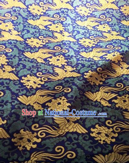 Asian Chinese Classical Cloud Phoenix Pattern Design Royalblue Silk Fabric Traditional Nanjing Brocade Material