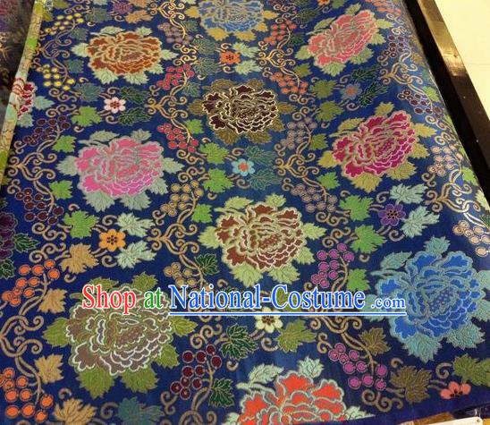 Asian Chinese Classical Peony Grape Pattern Design Navy Silk Fabric Traditional Nanjing Brocade Material