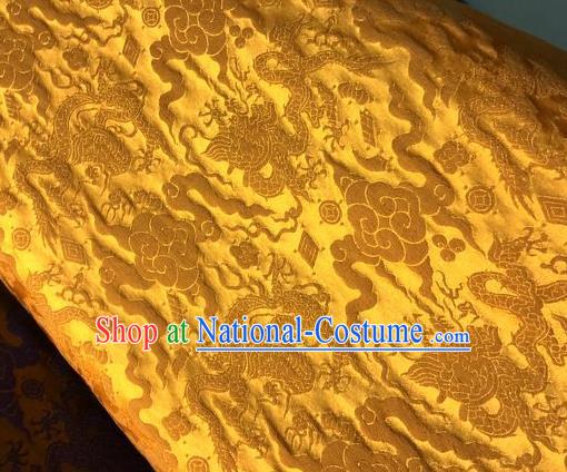 Asian Chinese Classical Cloud Dragon Pattern Design Golden Silk Fabric Traditional Nanjing Brocade Material