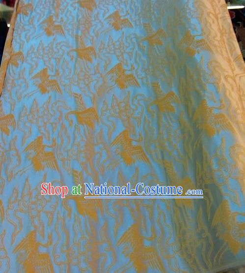 Asian Chinese Classical Cloud Crane Pattern Design Light Blue Silk Fabric Traditional Nanjing Brocade Material