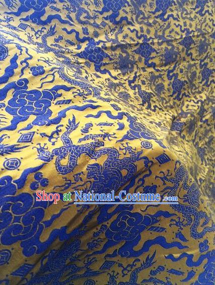 Asian Chinese Classical Royalblue Cloud Dragon Pattern Design Silk Fabric Traditional Nanjing Brocade Material