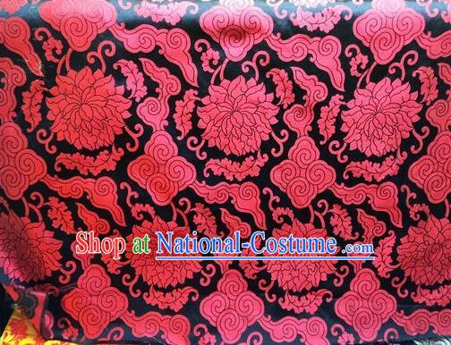 Asian Chinese Classical Cloud Lotus Pattern Design Black Silk Fabric Traditional Nanjing Brocade Material