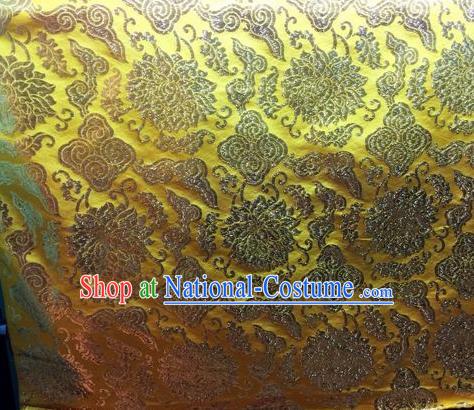 Asian Chinese Classical Cloud Lotus Pattern Design Golden Silk Fabric Traditional Nanjing Brocade Material