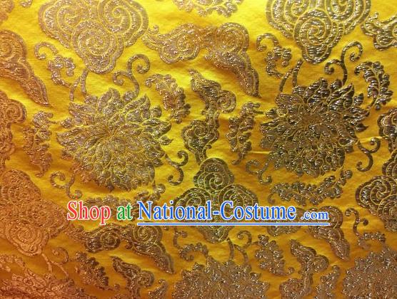 Asian Chinese Classical Cloud Lotus Pattern Design Golden Silk Fabric Traditional Nanjing Brocade Material