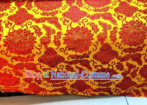 Asian Chinese Classical Cloud Lotus Pattern Design Yellow Silk Fabric Traditional Nanjing Brocade Material