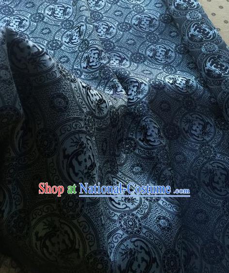 Asian Chinese Classical Dragon Pattern Design Navy Silk Fabric Traditional Nanjing Brocade Material