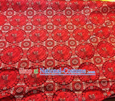 Asian Chinese Classical Chrysanthemum Pattern Design Red Silk Fabric Traditional Nanjing Brocade Material