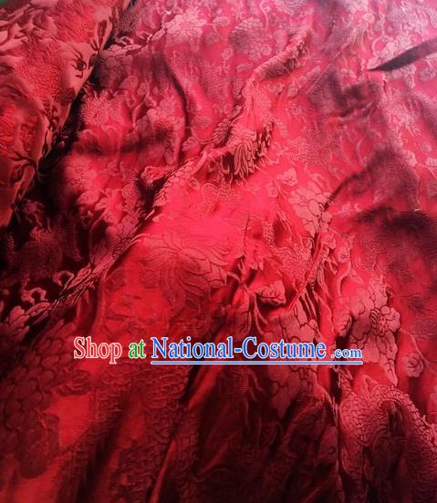 Asian Chinese Classical Dragon Lotus Pattern Design Red Silk Fabric Traditional Nanjing Brocade Material