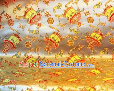 Asian Chinese Classical Lantern Pattern Design Golden Silk Fabric Traditional Nanjing Brocade Material