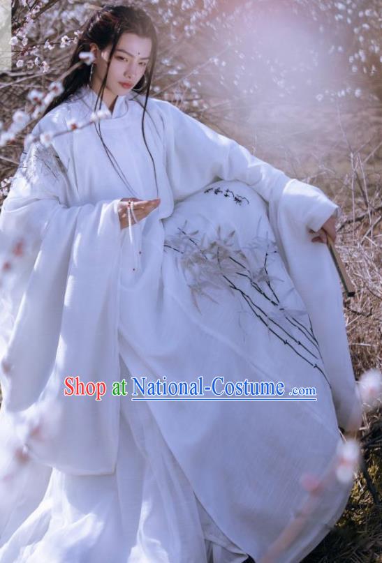 Traditional Chinese Ancient Swordsman White Clothing Ming Dynasty Royal Prince Costumes for Men