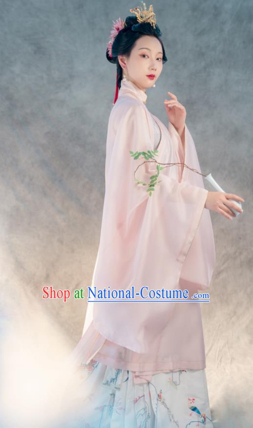 Traditional Chinese Ancient Taoist Nun Pink Embroidered Dress Ming Dynasty Princess Costumes for Women