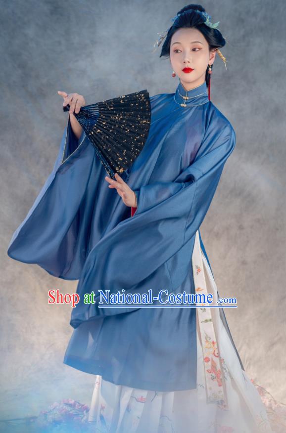 Traditional Chinese Ancient Princess Blue Embroidered Dress Ming Dynasty Taoist Nun Costumes for Women