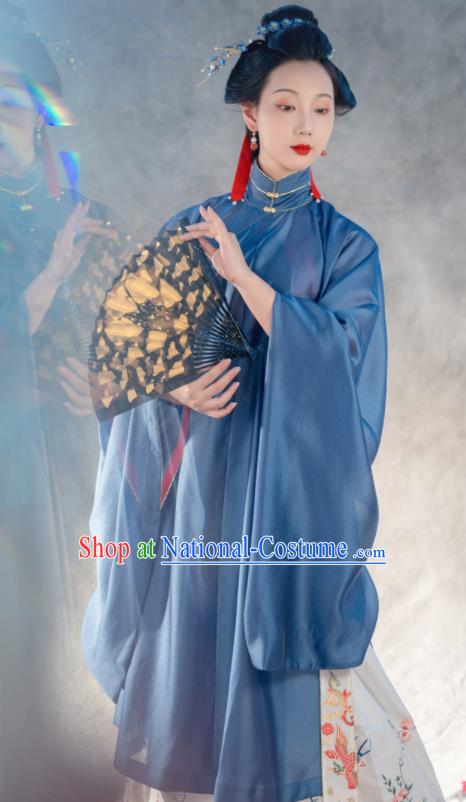 Traditional Chinese Ancient Princess Blue Embroidered Dress Ming Dynasty Taoist Nun Costumes for Women