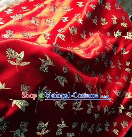 Asian Chinese Classical Leaf Pattern Design Red Silk Fabric Traditional Nanjing Brocade Material