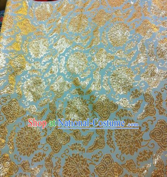 Asian Chinese Classical Lotus Pattern Design Light Blue Silk Fabric Traditional Nanjing Brocade Material