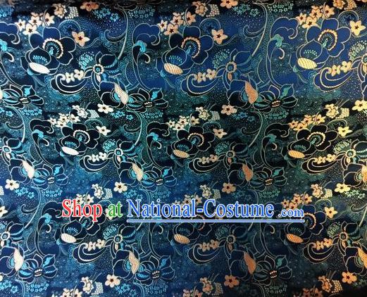 Asian Chinese Classical Flowers Pattern Design Navy Silk Fabric Traditional Nanjing Brocade Material