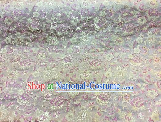 Asian Chinese Classical Flowers Pattern Design Lilac Silk Fabric Traditional Nanjing Brocade Material