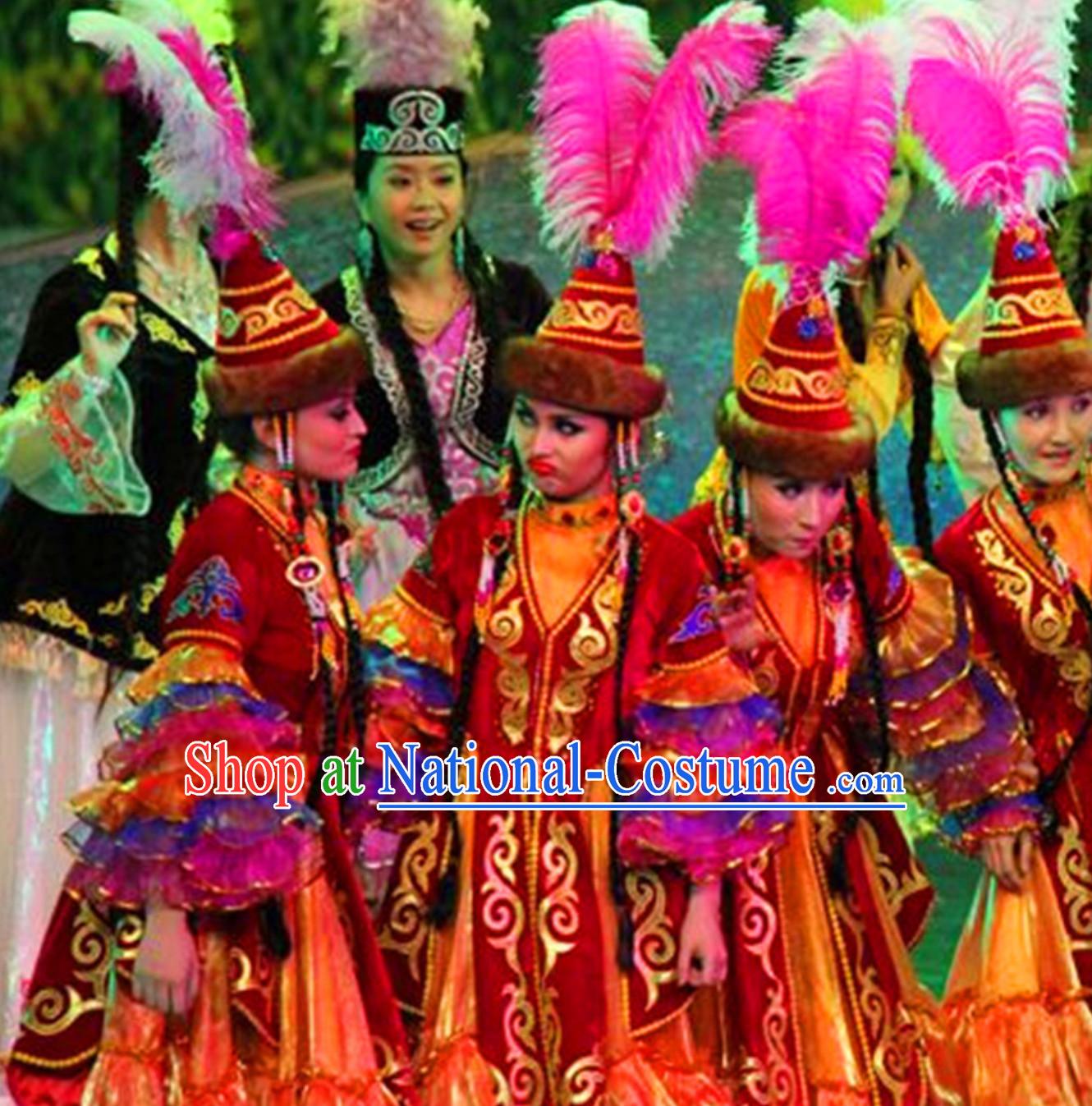 Chinese Traditional Kazakhstan Clothing Folk Dance Ethnic Dress for Women