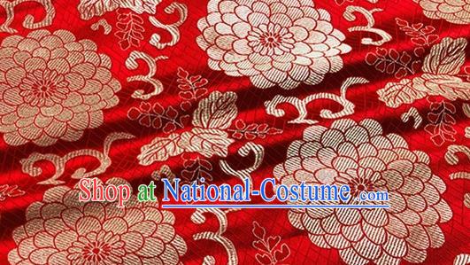 Asian Chinese Classical Lotus Pattern Design Red Brocade Fabric Traditional Silk Material