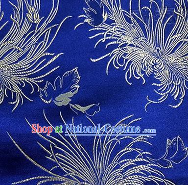 Asian Chinese Classical Chrysanthemum Pattern Design Royalblue Brocade Fabric Traditional Silk Material