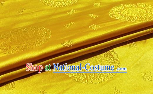 Asian Chinese Classical Fu Character Pattern Design Golden Brocade Fabric Traditional Silk Material