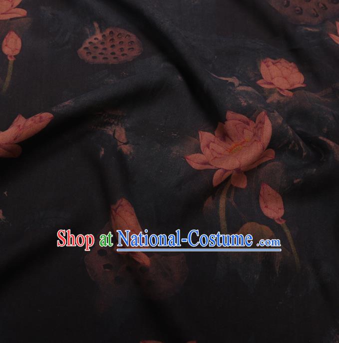 Asian Chinese Classical Lotus Pattern Design Black Watered Gauze Fabric Traditional Silk Material