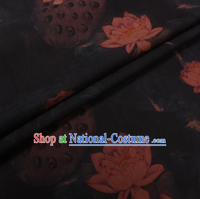 Asian Chinese Classical Lotus Pattern Design Black Watered Gauze Fabric Traditional Silk Material