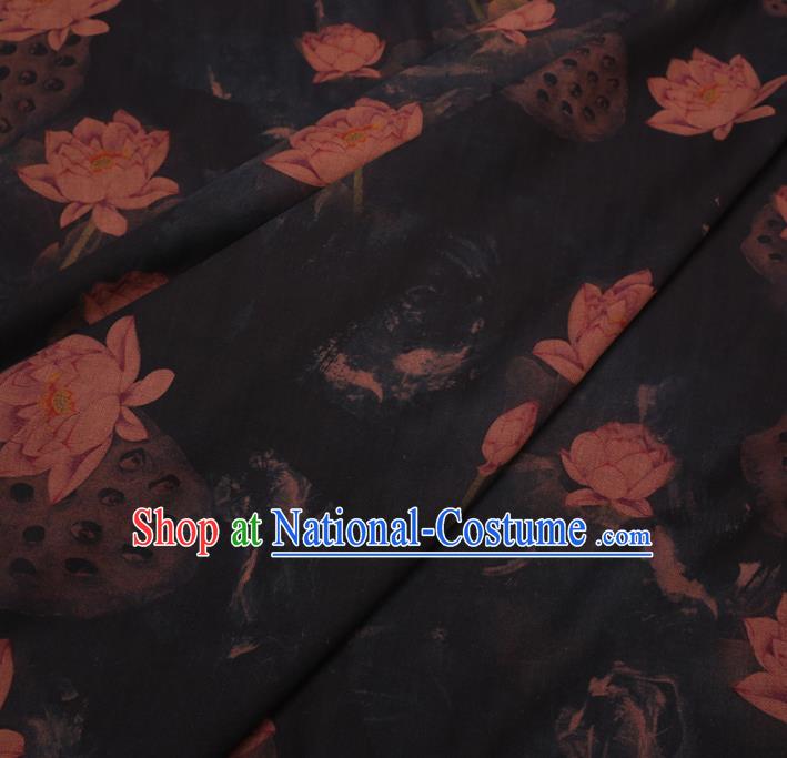 Asian Chinese Classical Lotus Pattern Design Black Watered Gauze Fabric Traditional Silk Material