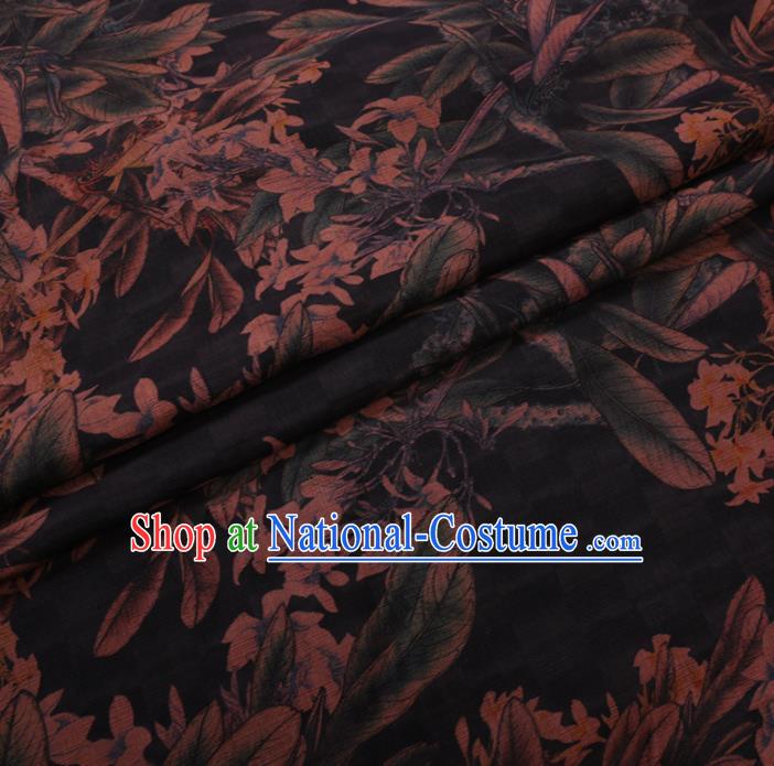 Asian Chinese Classical Leaf Pattern Design Black Watered Gauze Fabric Traditional Silk Material