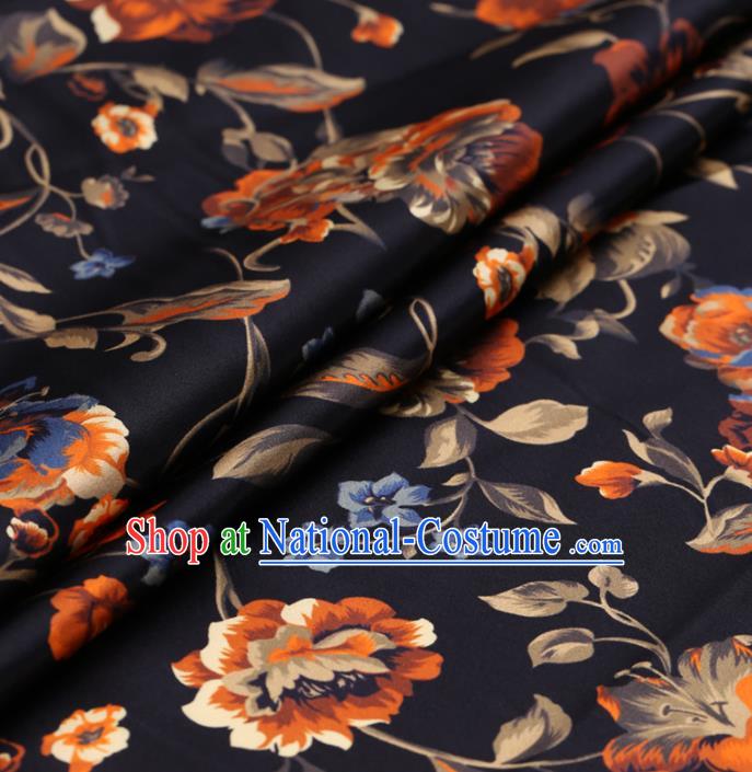 Asian Chinese Classical Peony Pattern Design Black Watered Gauze Fabric Traditional Silk Material