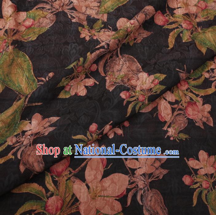 Asian Chinese Classical Begonia Pattern Design Black Watered Gauze Fabric Traditional Silk Material