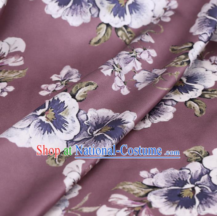 Asian Chinese Classical Flowers Pattern Design Light Purple Watered Gauze Fabric Traditional Silk Material