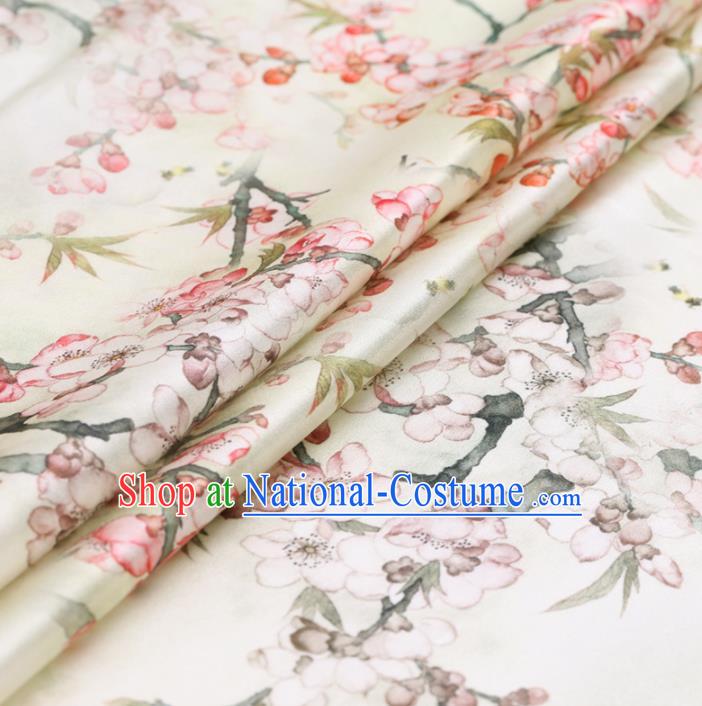 Asian Chinese Classical Plum Blossom Pattern Design Beige Watered Gauze Fabric Traditional Silk Material