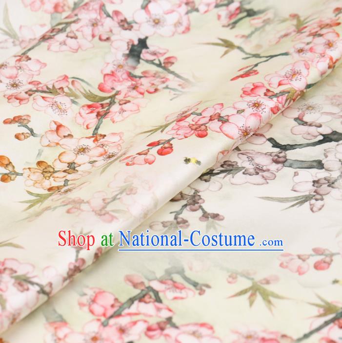 Asian Chinese Classical Plum Blossom Pattern Design Beige Watered Gauze Fabric Traditional Silk Material