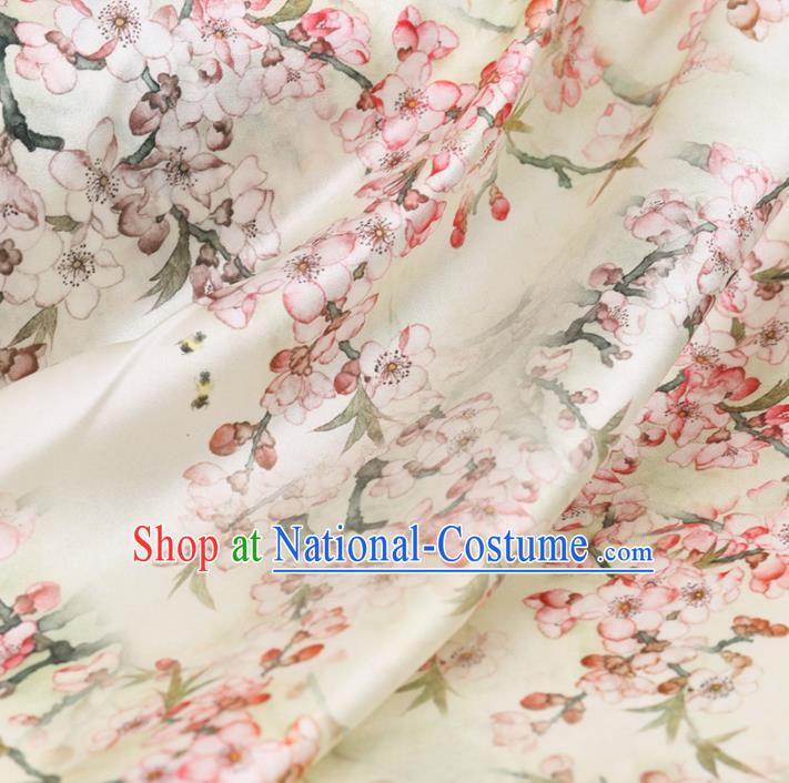 Asian Chinese Classical Plum Blossom Pattern Design Beige Watered Gauze Fabric Traditional Silk Material