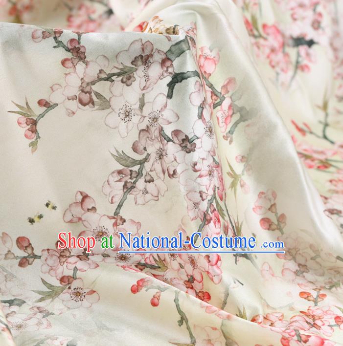 Asian Chinese Classical Plum Blossom Pattern Design Beige Watered Gauze Fabric Traditional Silk Material