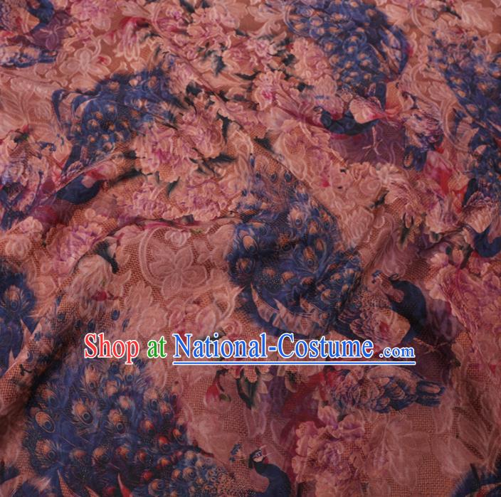 Asian Chinese Classical Peacock Pattern Design Watered Gauze Fabric Traditional Silk Material