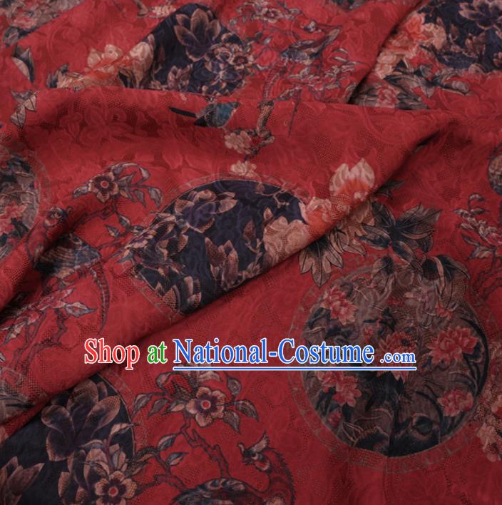 Chinese Classical Peony Plum Pattern Design Red Watered Gauze Fabric Asian Traditional Silk Material