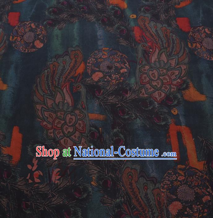 Chinese Cheongsam Classical Chrysanthemum Pattern Design Navy Watered Gauze Fabric Asian Traditional Silk Material