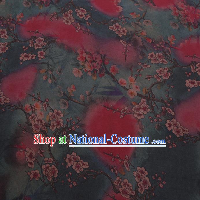 Chinese Cheongsam Classical Plum Blossom Pattern Design Green Watered Gauze Fabric Asian Traditional Silk Material