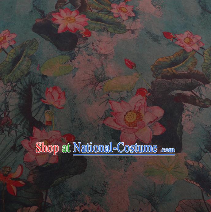 Chinese Cheongsam Classical Lotus Pattern Design Green Watered Gauze Fabric Asian Traditional Silk Material