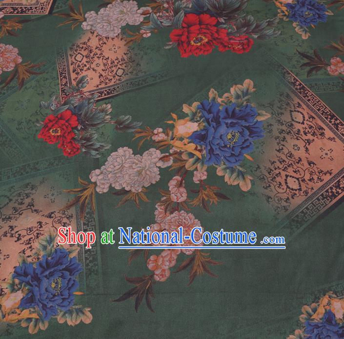 Chinese Cheongsam Classical Peony Pattern Design Atrovirens Watered Gauze Fabric Asian Traditional Silk Material